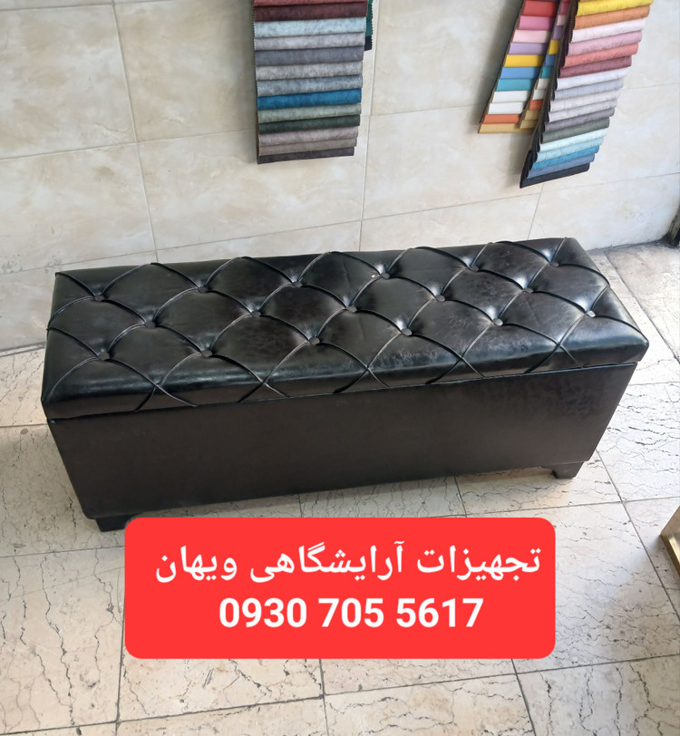 پاف سه نفره باکسدار چرم براق مشکی